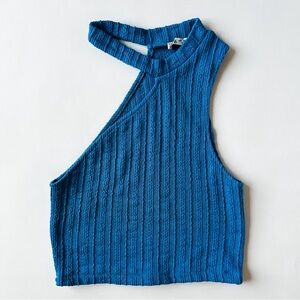 Zara Cut Out Cable Knit Asymmetrical Crop Tank Top Blue Size Small